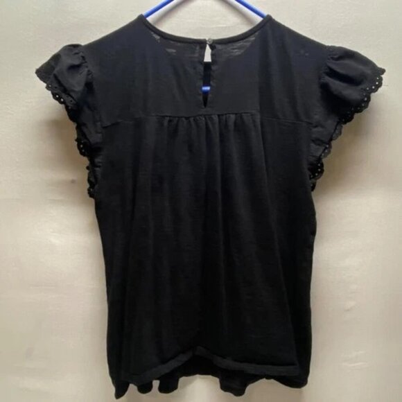 LOFT Short Sleeve Blouse Women's Medium Black Short Sleeve Crochet Lace Top GUC - Picture 2 of 9